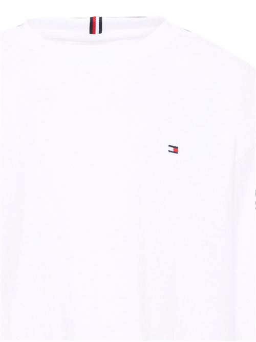 T-shirt Tommy Hilfiger da bambino bianca a maniche lunghe con logo sulla manica TOMMY HILFIGER KIDS | KB0KB10512YBR
